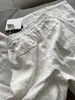 Vibras Elegantes y Relajadas, Lino Blanco Protector Solar, Caída Relajada, Pantalones de Pierna Ancha de Tiro Alto hasta el Suelo