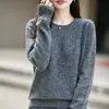 Otoño/Invierno 2026 Nuevo Tejido de Punto Redondo 100% Lana Manga Larga para Mujer Hilo Jaspeado Suéter de Lana Holgado Top
