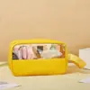 Bolsa de Maquillaje Nueva de Estilo Cosido, Gran Capacidad, Neceser Semitransparente, Bolsa de Almacenamiento Portátil para Viajes