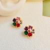Aretes de flor de circón con forma de corazón de melocotón nuevos europeos y americanos chapados en oro real, aretes de diseño de nicho de lujo ligero, aretes de moda para mujer