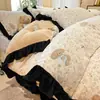 Conjunto de Cama de Inverno Classe A Luxo Leve Lã de Leite Renda Estilo Colcha Conjunto de Quatro Peças Capa de Edredom Renda Colcha Conjunto de Três Peças Conjunto de Roupa de Cama 3