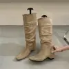 Botas de plataforma de ante con punta cuadrada estilo coreano para mujer, nueva colección otoño/invierno 2026, botines, botas altas, efecto adelgazante, botas de montar para mujer