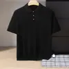 Camisa básica de tricô de cashmere de manga curta simples para homens, corte solto, modelagem que afina a silhueta, gola polo, suéter versátil para o dia a dia e trabalho.