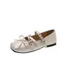 Zapatos Mary Jane Franceses para Mujer Moda Verano Estilo Nuevo Corte Bajo Versátiles Correas Cruzadas Lazo Elegantes Zapatos Planos de Ballet