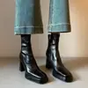 Versión de piel de vaca~2026 nuevos botines de tacón alto para mujeres menudas, de suela gruesa, que aumentan la altura, botines Chelsea de tacón grueso, botas de piel genuina