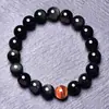 Obsidiana Olho de Arco-Íris Natural com Pulseira Olho de Tigre Amarelo para Homens e Mulheres Pulseira Yaoyan Preta Cristal Mar da China Oriental Atacado