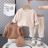 Traje de dos piezas de forro polar para niños de 2 años, cuello redondo, manga larga, Otoño Tardío, Nuevo, 3 Niños y Niñas, Casual, 0-4, Forro Polar de Grano Austriaco