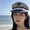 Gorra Azul Marino Bordada Europea y Americana Cosplay Uniforme de Policía Femenino Sombrero de Otoño e Invierno para Actuación Circunferencia de Cabeza Grande Sombrero de Marinero Japonés para Mujer