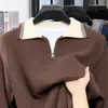 Venda Quente Transfronteiriça Moda Clássica Suéter de Tricô com Zíper Meio e Gola Lapela Masculino Fio Fino Tricô Fio Fino Venda Direta da Fábrica