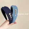 Diadema de Color Denim Retro Coreano de Gama Alta con Perlas Cóncavas y Convexas para Mujer, Moda, Diadema de Ala Ancha de Parte Alta, Accesorio para el Cabello