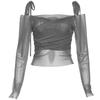 2023, estilo europeo y americano, ropa de verano transfronteriza para mujer, nueva camiseta de manga larga con cuello vuelto, ajustada, de color sólido y estilo callejero
