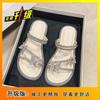 Hermosas Pantuflas para Mujer 2025 Verano Ropa de Exterior Nueva Celebridad de Internet Mariposa Pedrería Slip-Ons Estilo Hada Playa Sandalias de Doble Uso