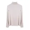 Camisa básica feminina de lã e acetato com gola alta sobreposta, top de malha liso slim-fit, top pulôver simples de Liocel 7026