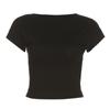 INS Estilo Europeo y Americano Transfronterizo 2023 Primavera y Verano Nuevo Camiseta de Moda de Color Sólido Ajustada para Mujer