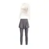 Conjunto de Yoga Red Social para Mujer Cubierta Cruzada de Manga Larga Pantalones Falsos de Dos Piezas Adelgazantes Cómodos Versátiles para el Día a Día Ropa de Fitness