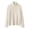 Cardigan de Caxemira com Gola Alta e Zíper Estilo Old Money para Mulheres, Novo Casaco de Lã Tricô Grosso Solto Torcido Outono/Inverno