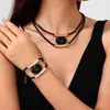Collar y Pulsera de Doble Capa con Colgante Negro de Acrílico de Moda de Venta Caliente Transfronteriza para Mujer, Joyería Simple Vintage al por Mayor