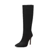 Botas pontudas 40 femininas salto alto sapatos femininos botas de couro europeias e americanas novo zíper traseiro comércio exterior 202348 botas de alta moda femininas algodão