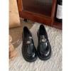 Sapatos de couro estilo retrô britânico marrons, fáceis de calçar, com sola grossa, para mulheres, outono e inverno 2023, novos mocassins de salto grosso