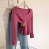Cardigan de Punto Suave Elegante con Cuello Cuadrado para Mujer, Nuevo Estilo Coreano de Principios de Primavera, Diseño de Nicho, Suéter Corto Básico