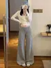 Figura de pera, pantalones de chándal elegantes acampanados para mujer, primavera y otoño, de tiro bajo, corte holgado, cubren las caderas, adelgazantes y que alargan la figura, pantalones largos de pierna ancha con tejido de capa de aire