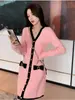 Vestido de Punto Estilo Pequeño Chanel para Mujer Principios de Otoño Nuevo Elegante Francés Rosa Capa Interior Vestido de Lana