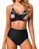 Amazon Explosiones Traje de Baño de Cintura Alta 2025 Traje de Baño Bikini Dividido Color Sólido Correa Cruzada Europeo y Americano Comercio Exterior Sexy