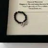 Anillo de Cuentas de Lazo de Plata Esterlina S925 para Mujer Exquisito Dulce Estilo Cool Perla Ónix Negro Reflex Cuerda Anillo de Dedo Nicho