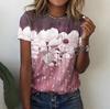 2024 Estación Independiente Transfronteriza Temu Camiseta de Manga Corta con Cuello Redondo y Estampado Digital de Flores para Mujer