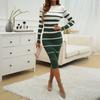 Kai Kuo Otoño/Invierno 2024 Transfronterizo Amazon Europa y América Casual Cintura Entallado Vestido de Contraste a Rayas Bicolor Ropa de Mujer