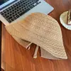 Sombrero de Pescador Calado de Punto Japonés para Mujer, Sombrero de Cubeta Transpirable de Verano, Sombrero de Sol, Sombrero de Paja de Cubeta