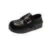 Novos sapatos de salto único 2026, sapatos femininos de couro outono com sola grossa estilo Birkenstock, estilo britânico com fivela, uso bidirecional, bico profundo