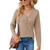 Amazon 2023 Europa y Estados Unidos comercio exterior transfronterizo otoño e invierno nuevo color sólido cuello en V botón suelto manga larga camiseta superior ropa de mujer
