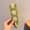 Faixa de cabelo de tricô floral com velcro para mulheres, presilha de franja floral doce, faixa de cabelo para arrumar o cabelo, acessório de cabelo estilo pastoral francês