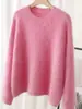 Suéter Rosa Lindo de Mohair Estilo Europeu Puyuan para Mulheres, Novo Popular Outono e Inverno 2025 Veludo de Guaxinim Estilo Preguiçoso Camisa Casual