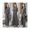 Traje de Pantalones Anchos para Mujer de Primavera y Otoño, Oculta el Vientre, Adelgazante, Elegante, Casual, Conjunto de Dos Piezas de Pantalón Falda en Gris, Adecuado para Sociales