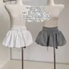 Saia-Calça Floral Branca para Mulheres, Única e Bonita, Casual Versátil de Verão, Linha A, Cintura Média Elástica, Saia Curta Bufante