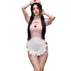 Lencería Sexy Dulce Enfermera Sexy Uniforme con Abertura que Cubre la Cadera Uniforme Sirvienta Deseo Puro Qqny