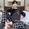 Pijama para Hombre Primavera y Otoño Manga Larga Algodón Puro Delgado Dibujos Animados Adolescentes y Estudiantes Tallas Grandes Algodón Conjunto de Ropa para Casa
