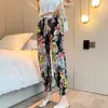 Pantalones de Hilo de Hielo de Linterna de Verano 2025 con Puños Elásticos, Pantalones Cortos Holgados, Pantalones Casuales Finos Estampados para Mujer
