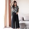 Leite de mamão moda calças de perna larga conjunto verão novo estilo coreano emagrecimento elegante manga curta chiffon duas peças mulheres da moda