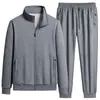 Conjunto Esportivo Casual Masculino de Algodão Puro Respirável para Primavera e Outono, Tamanho Plus, Cardigan Suéter Calça Tendência Conjunto de Duas Peças