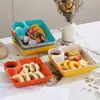 Prato de Dumpling de Plástico Estilo Japonês Prato de Dumpling com Prato de Vinagre Criativo Quadrado Doméstico Prato de Sushi Prato de Lanche Prato para Molho Prato de Jantar