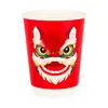 Copo de Café Descartável com Tampa Dança do Leão de Ano Novo, Embalagem Comercial, Ano do Cavalo Estampado a Ouro Pelúcia Vermelho Copo de Papel para Bebidas Quentes Chá de Leite