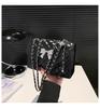 Bolsa feminina de laço novo bordado 2024 doce corrente de treliça de diamante moda simples ombro pendurado pequeno saco quadrado