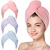 Touca de Banho de Fleece Coral Atacado do Fabricante, Toalha Espessa Macia Absorvente que Não Solta Fios para Secar Cabelo, Touca de Secagem Rápida para Cabelo Feminino