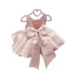 Vestido de Princesa Satinado para Niña con Tira de Flor Tridimensional Vestido de Desempeño para Primer Cumpleaños de Bebé Venta al por Mayor