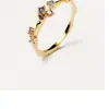 Anel Espanhol PD Transfronteiriço Exquisito Brilhante Sete Diamantes Cor Zircônio Anel Leve Estilo Luxuoso Elegante Dourado Versátil Alto Padrão Anel
