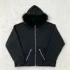 2025 Novo Produto de Comércio Exterior Moletom com Capuz de Pelúcia Preto com Zíper Dividido Estampa Dividida High Street Estilo Bf Jaqueta Quente Solta