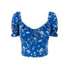 Verão 2025 Novo Colarinho Quadrado Francês Floral Pequeno Ajustado Emagrecedor Elástico nas Costas Manga Bufante Blusa Camisa para Mulheres